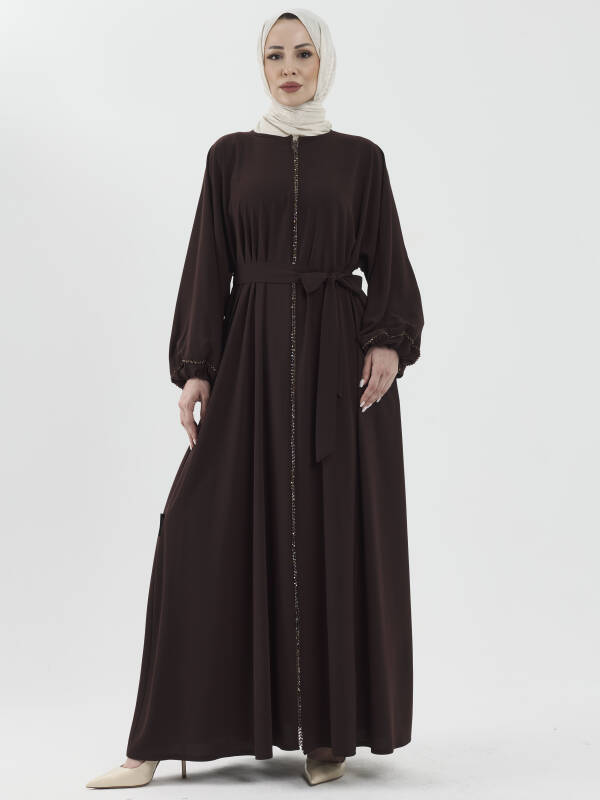Zümra Taşlı Ferace - Kahve - 7