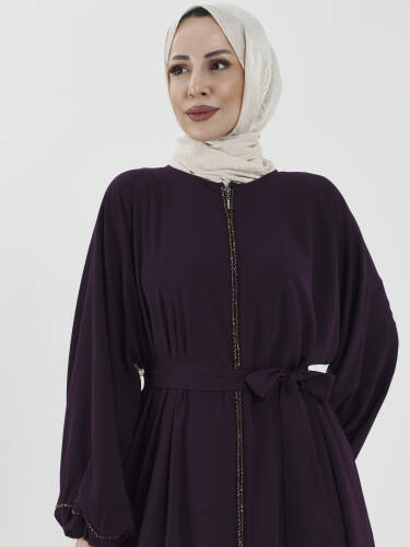 Zümra Taşlı Ferace - Mor - 7