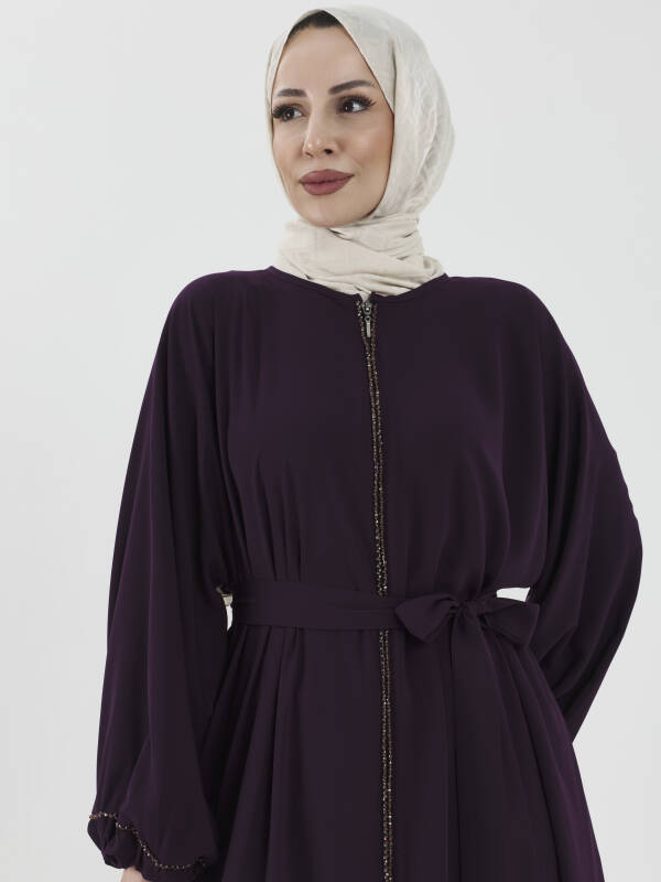 Zümra Taşlı Ferace - Mor - 7