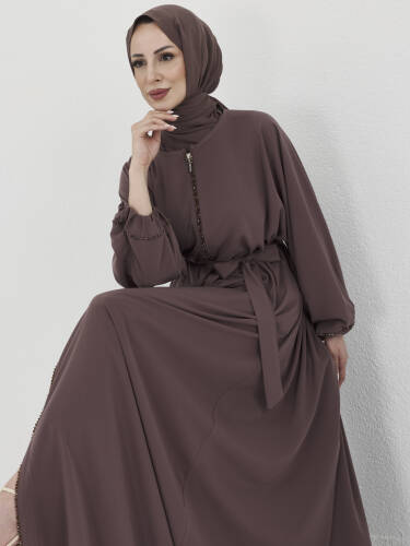 Zümra Taşlı Ferace - Vizon - 3