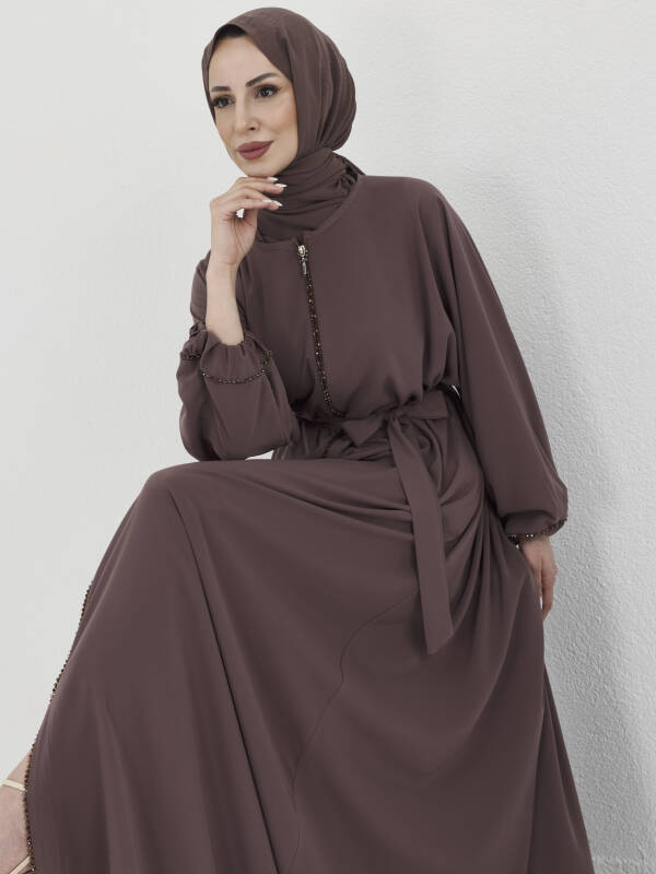 Zümra Taşlı Ferace - Vizon - 3