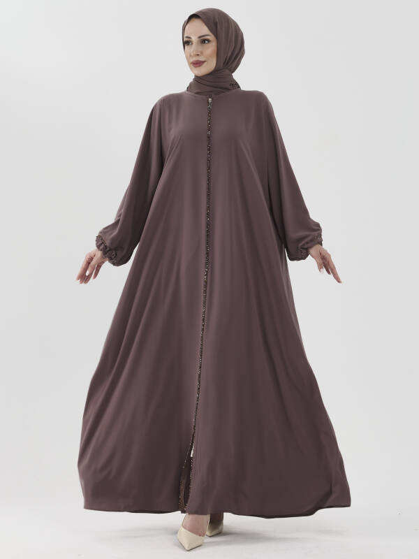 Zümra Taşlı Ferace - Vizon - 1